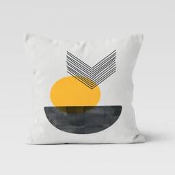 Abstract Cushion Cover-Geometric Pillow Case-Yellow Grey Case-Modern Cover-Gift For Her Cushion-Handmade Material - thumbnail 3