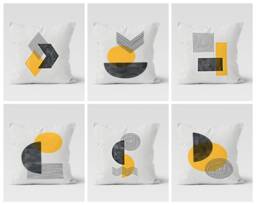 Abstract Cushion Cover-Geometric Pillow Case-Yellow Grey Case-Modern Cover-Gift For Her Cushion-Handmade Material - thumbnail 1