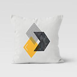 Abstract Cushion Cover-Geometric Pillow Case-Yellow Grey Case-Modern Cover-Gift For Her Cushion-Handmade Material - thumbnail 2