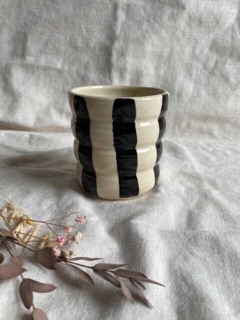 Stripe Bubble Ceramic Cup Or Planter, Handmade Glazed Pot, 350Ml Striped Vessel, Unique British Gift, Handcrafted Plant Pots, Coffee Cup - image 1