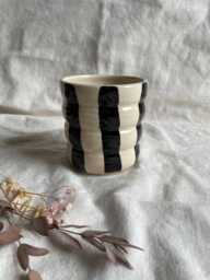 Stripe Bubble Ceramic Cup Or Planter, Handmade Glazed Pot, 350Ml Striped Vessel, Unique British Gift, Handcrafted Plant Pots, Coffee Cup - thumbnail 1