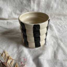 Stripe Bubble Ceramic Cup Or Planter, Handmade Glazed Pot, 350Ml Striped Vessel, Unique British Gift, Handcrafted Plant Pots, Coffee Cup - thumbnail 3