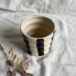 Stripe Bubble Ceramic Cup Or Planter, Handmade Glazed Pot, 350Ml Striped Vessel, Unique British Gift, Handcrafted Plant Pots, Coffee Cup - thumbnail 2