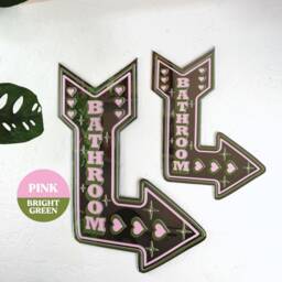 Retro Bathroom Arrow Mirror - Olive Green & Pink - thumbnail 2