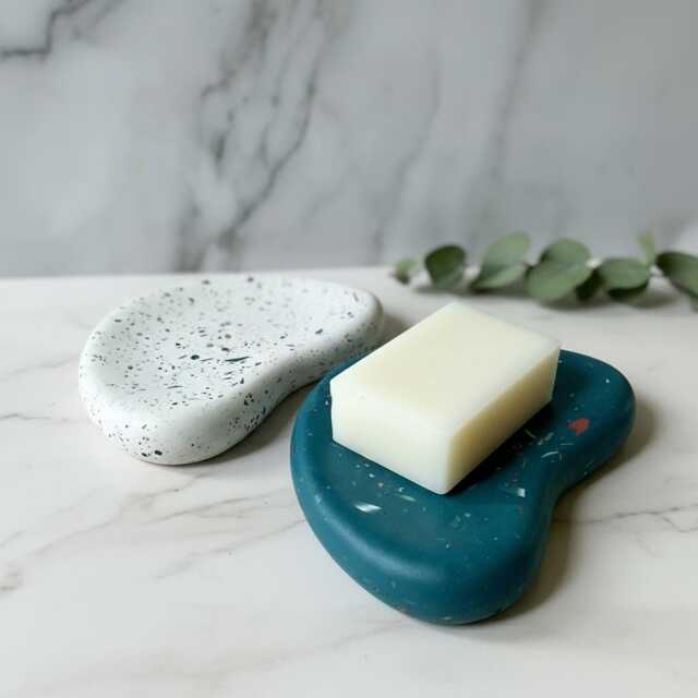 Organic Terrazzo Soap Dish Eco-Friendly Jesmonite Tray For Bathroom Decor & Trinket Storage - image 1