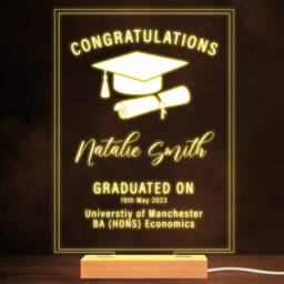 Graduation Cap Diploma Congratulations Graduate University White Night Light - Personalised Gift Bedroom Lamp