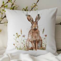 Spring Hares Cushion, Watercolour Rabbit Pillow, Country Living Cushion For The Home, Wildlife Lovers Gift, Bunny Gift Her, Hare Artwork - thumbnail 2