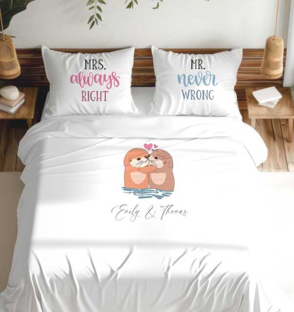 Personalised Otter Couple Duvet Cover Custom Mr & Mrs Wedding Gift Set Anniversary Bedding - image 1