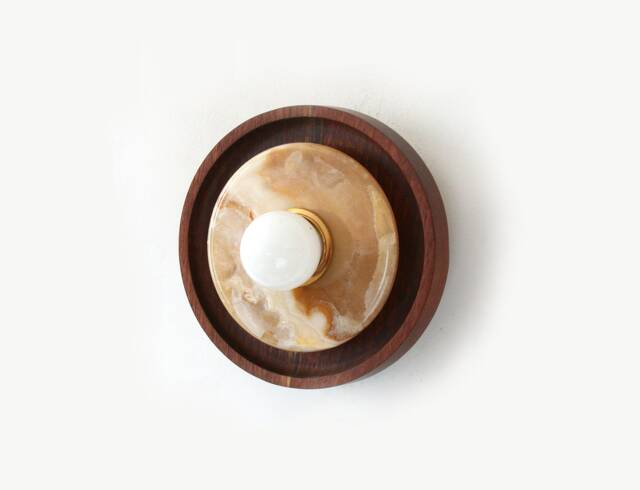 Onyx Stone & Walnut Eclectic Sconce Light Unique Fixture Vanity Bathroom Lighting Foyer - image 1