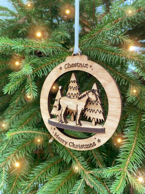 Personalized Oak Horse Christmas Ornament Pet Memorial Bauble - image 1