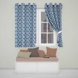 Blue Floral Blossom Botanical Seamless Pattern Readymade Eyelet Ring Top Thermal 100% Blackout Curtains