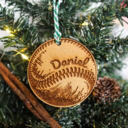Personalised Baseball Christmas Ornament Rounders Wood Custom Bauble Laser Engraved Rustic Wooden Name Tree Decoration Irish - thumbnail 2