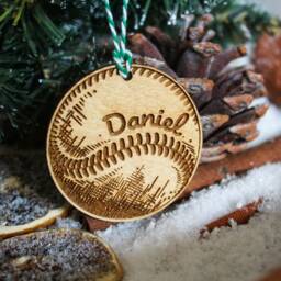 Personalised Baseball Christmas Ornament Rounders Wood Custom Bauble Laser Engraved Rustic Wooden Name Tree Decoration Irish - thumbnail 3