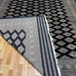 9x12 Black Color Bokhara Rug - 2.75x3.65 Bedroom Luxury Area Turkish Fine Quality Afghan - thumbnail 4