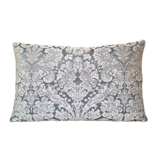 Lumbar Throw Pillow Cushion Cover Silk Brocatelle Rubelli Fabric Aqua Blue & Silver Tebaldo Pattern - Made in Italy - image 1