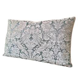 Lumbar Throw Pillow Cushion Cover Silk Brocatelle Rubelli Fabric Aqua Blue & Silver Tebaldo Pattern - Made in Italy - thumbnail 3