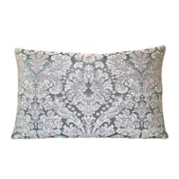 Lumbar Throw Pillow Cushion Cover Silk Brocatelle Rubelli Fabric Aqua Blue & Silver Tebaldo Pattern - Made in Italy - thumbnail 1