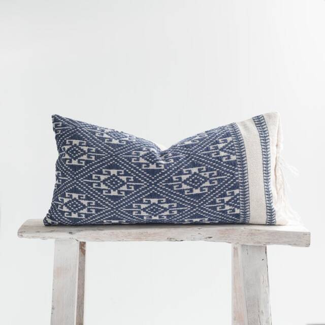 Handspun Indigo Kilim Pillow Tai Lu Hill Tribe Cotton Cushion, 12x24 - image 1