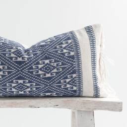 Handspun Indigo Kilim Pillow Tai Lu Hill Tribe Cotton Cushion, 12x24 - thumbnail 2