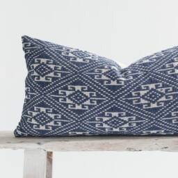 Handspun Indigo Kilim Pillow Tai Lu Hill Tribe Cotton Cushion, 12x24 - thumbnail 3