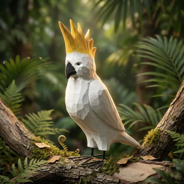 Whimsical Hand-Carved Wooden Cockatoo Figurine - Geometric Tropical Bird Sculpture Modern Coastal Decor Unique Gift For Lovers - image 1