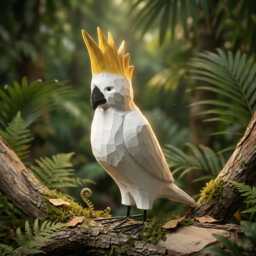Whimsical Hand-Carved Wooden Cockatoo Figurine - Geometric Tropical Bird Sculpture Modern Coastal Decor Unique Gift For Lovers - thumbnail 1