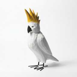 Whimsical Hand-Carved Wooden Cockatoo Figurine - Geometric Tropical Bird Sculpture Modern Coastal Decor Unique Gift For Lovers - thumbnail 3