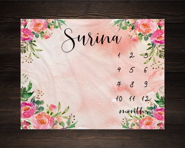 Girl Milestone Blanket Month Growth Tracker Minky Fleece Custom Personalized Baby Shower Gift Watercolor Floral Newborn - image 1