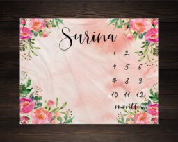Girl Milestone Blanket Month Growth Tracker Minky Fleece Custom Personalized Baby Shower Gift Watercolor Floral Newborn