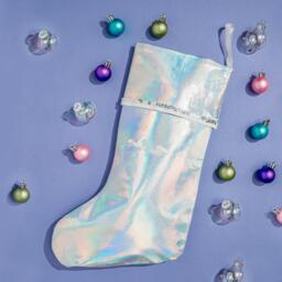 Holographic Unicorn Christmas Stocking Rainbow Metallic Holiday Decor