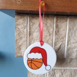 Basketball With Christmas Hat Ceramic Tree Decoration - thumbnail 3