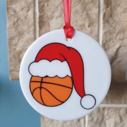Basketball With Christmas Hat Ceramic Tree Decoration - thumbnail 2