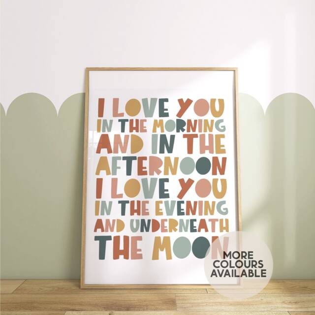 I Love You in The Morning Print -- Nursery Print, Girls Decor, Boys Playroom Kids Quote, Nursery Rhyme, Unframed - image 1