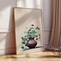 Minimalist Plant Art, Oxalis in Clay Vase, Japanese Still Life Print, Modern Botanical Wall Zen Home Decor Poster - thumbnail 2