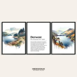 Derwent Poster Print Set - Of 3 Posters - Dam Watercolour Picture Painting Bamford Artwork Wall Art Travel Decor - thumbnail 1