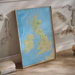 British Isles Map Print Topographic Wall Art, UK & Ireland - thumbnail 1