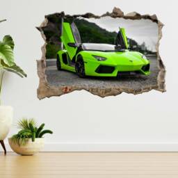 Green Lamborghini Aventador 3D Smashed View Wall Sticker Poster Decal A477 - thumbnail 1