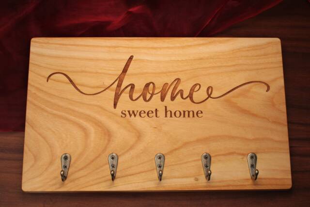 Key Board Home Sweet Key Holder Cherry Wood Solid Antique Organizer - image 1