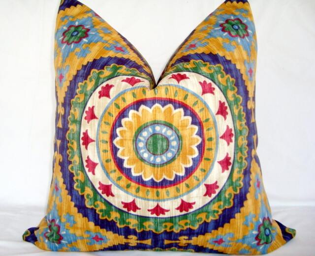 Suzani Medallion Pillow Cover, Red Circle Abstract, Indoor/Outdoor - 20x20 - image 1