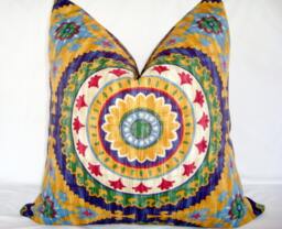 Suzani Medallion Pillow Cover, Red Circle Abstract, Indoor/Outdoor - 20x20 - thumbnail 1