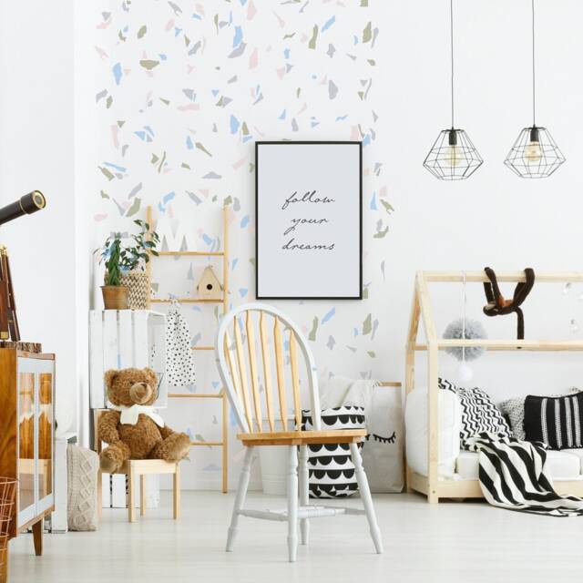 Terrazzo Pattern Sticker Decals, Abstract Wall Kids Bedroom Decor, Nursery 36 Matt Colours - image 1