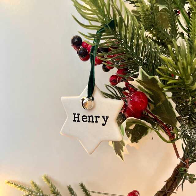 Personalised Star Christmas Tree Decoration Ornament, Handmade Clay Bauble - image 1