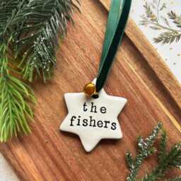 Personalised Star Christmas Tree Decoration Ornament, Handmade Clay Bauble - thumbnail 3
