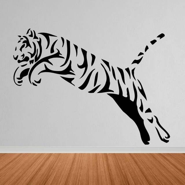 Tiger Pouncing Vinyl Wall Art, Decal, Sticker, Transfer, Mural, Removable, Decor, Rent Friendly, Interior, Exterior, Full - 0626 - image 1