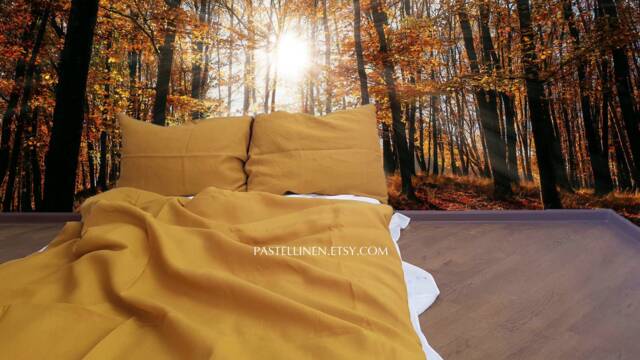 Mustard Linen Bedding Set - 2 Pillowcases & Duvet Cover Organic Bedding Full Size King Queen - image 1
