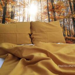 Mustard Linen Bedding Set - 2 Pillowcases & Duvet Cover Organic Bedding Full Size King Queen - thumbnail 2