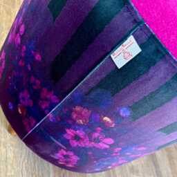 stripes in Bloom Velvet & Fuchsia Harris Tweed Footstool With Mini Dark Wooden Feet - thumbnail 2