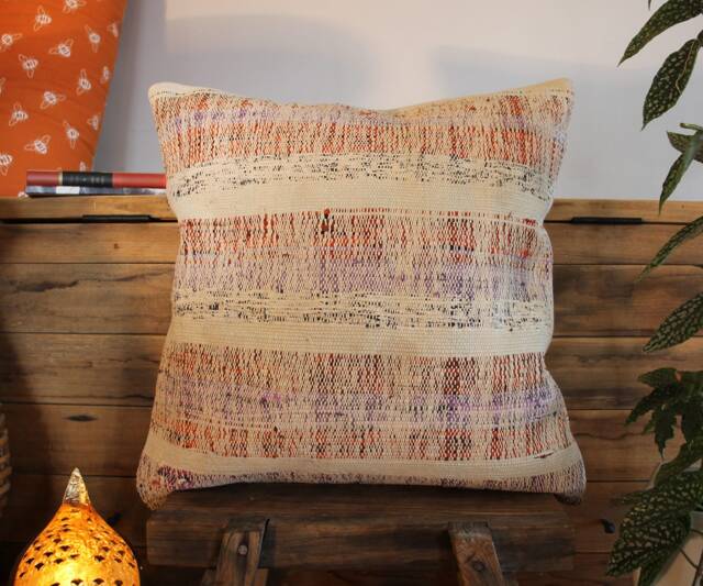 50cm Vintage Kilim Cushion Cover Handwoven - Goat Hair/Wool/Linen Village Weave - image 1