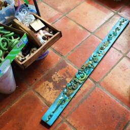 1 Ocean Beach Bluegreen Turquoise Sea Water Totem Pole Panel Stick Collage Seaglass Recycled Metal Abstract Modern Boho Wall Decor Sculpture - thumbnail 3