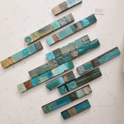 1 Ocean Beach Bluegreen Turquoise Sea Water Totem Pole Panel Stick Collage Seaglass Recycled Metal Abstract Modern Boho Wall Decor Sculpture - thumbnail 4